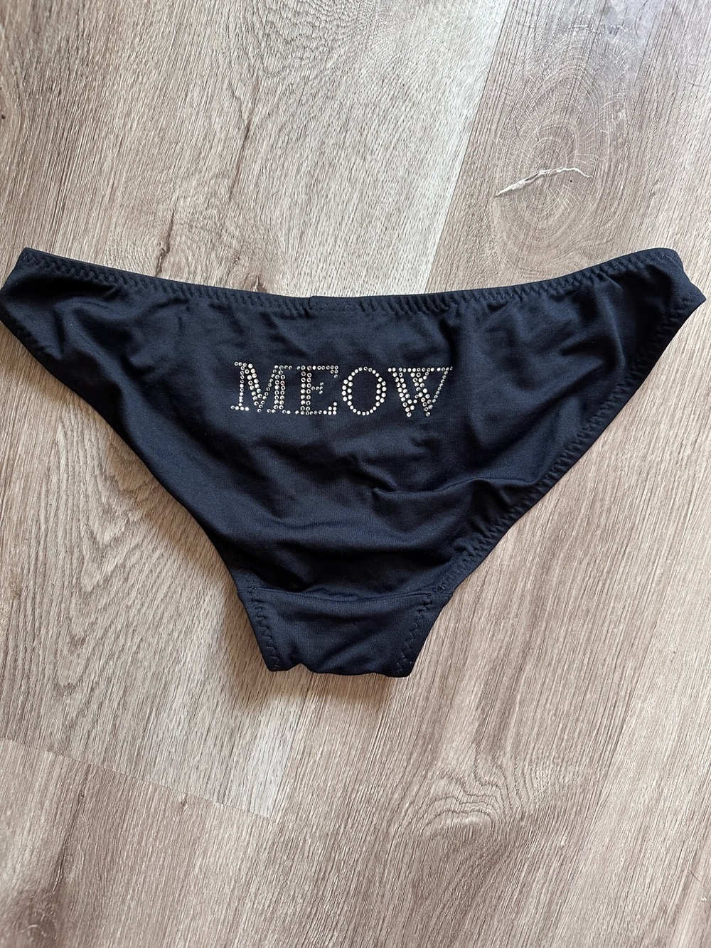 Y2K Meow Malia Mills Black Bikini Bottom Rhinestone Embellished Low Rise Large